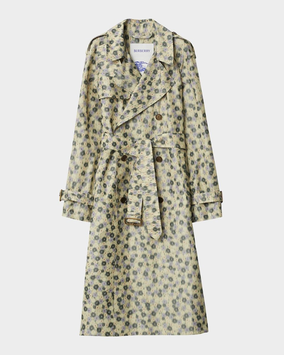 Blur Flower Double-Breasted Long Trench Coat